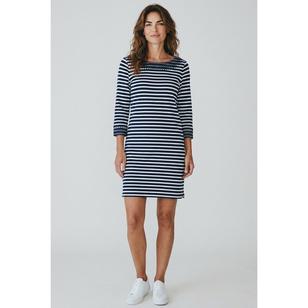 Vineyard Vines Navy White Striped Embroidered T-Shirt Dress Nautical  M‎
